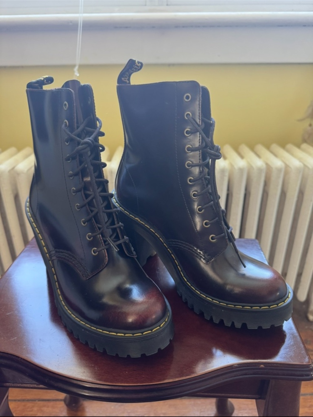 Dr. Martens Kendra Women’s boots in Cherry Red Arcadia.  Boot Size US7.